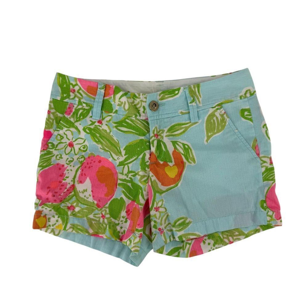 Lilly Pulitzer Callahan Shorts Size 00 Pink Lemonade Pool Blue Pattern Preppy